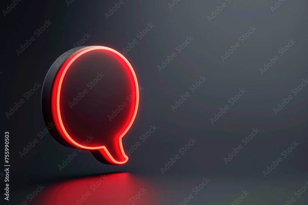 Poster a red neon light in the shape of a speech bubble. ideal for social media concepts.