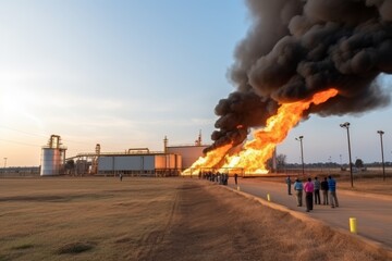 Engineers handshaking at oil pump, people in helmets making corporate contract in field