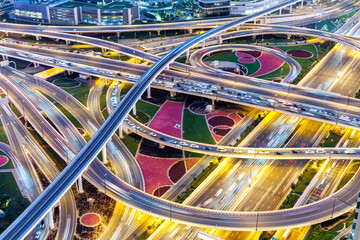 Dubai crossroads of Sheikh Zayed Road highway interchange traffic near Burj Khalifa with metro - 755990717