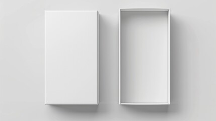 Two white empty boxes on a white surface. Suitable for product mockups.