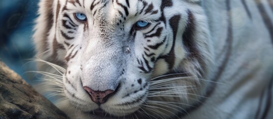 close up white tiger face and eyes