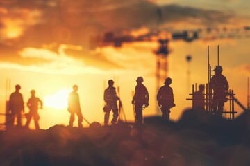 Group of people standing on top of a construction site, suitable for business and teamwork concepts.