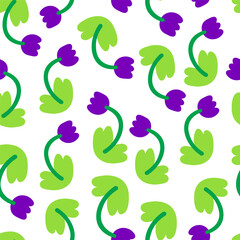 seamless pattern with plants and flowers in flat style in vector. template for background, wallpaper, wrapping, fabric, print