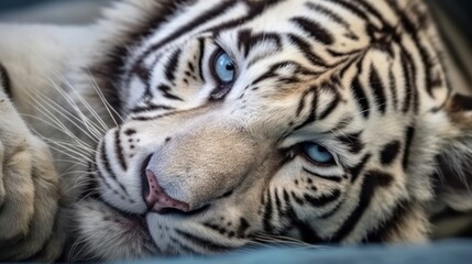 close up white tiger face and eyes
