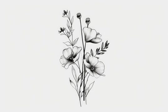 Black and white drawing of a beautiful bouquet, suitable for various design projects.