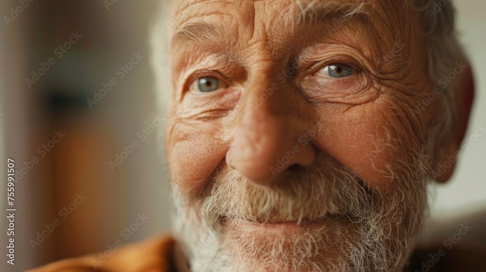 Poster Detailed close-up shot of a person with a beard. Suitable for various projects and designs.