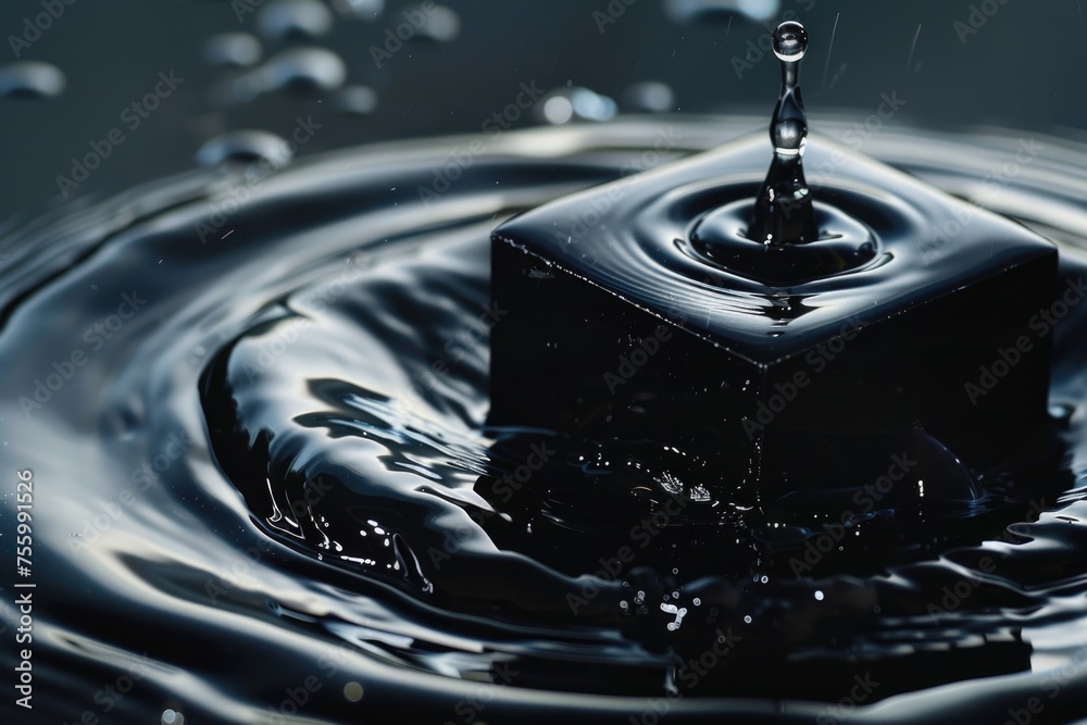 Poster a single water drop falling into a body of water. suitable for nature and environmental themes.