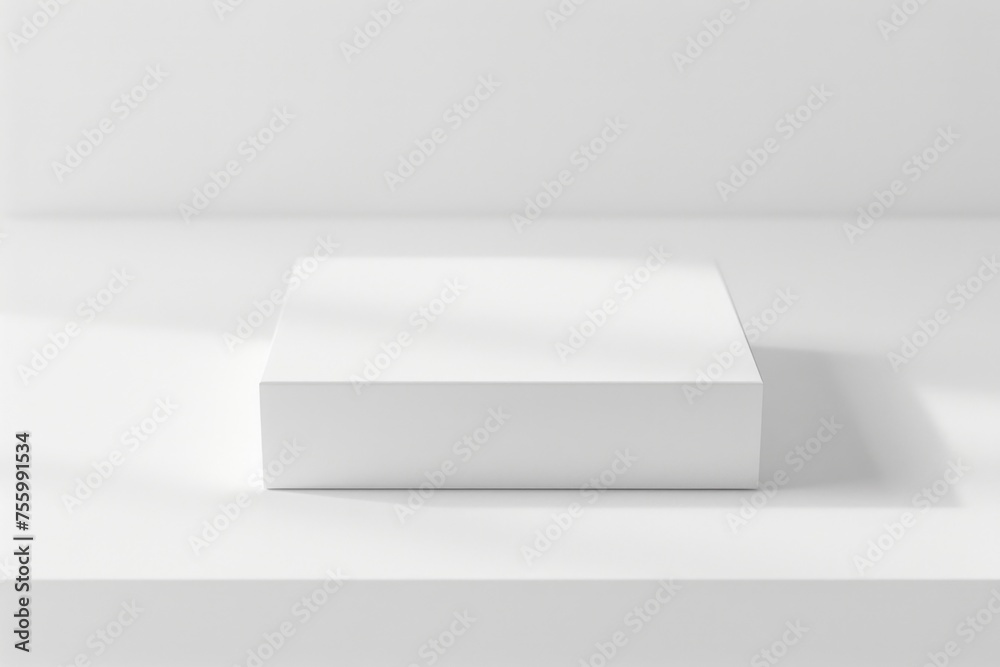 Poster a white box sitting on a table, suitable for various concepts and designs.