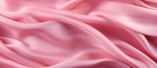 Pink silk satin fabric with a delicate wave texture. Festive vertical abstract fabric backdrop.