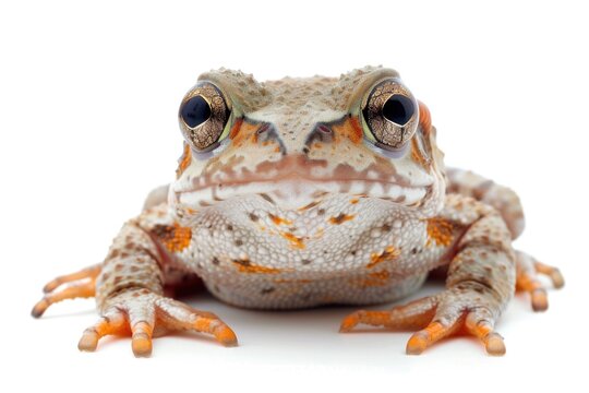 A close up of a frog on a white surface. Perfect for educational materials.
