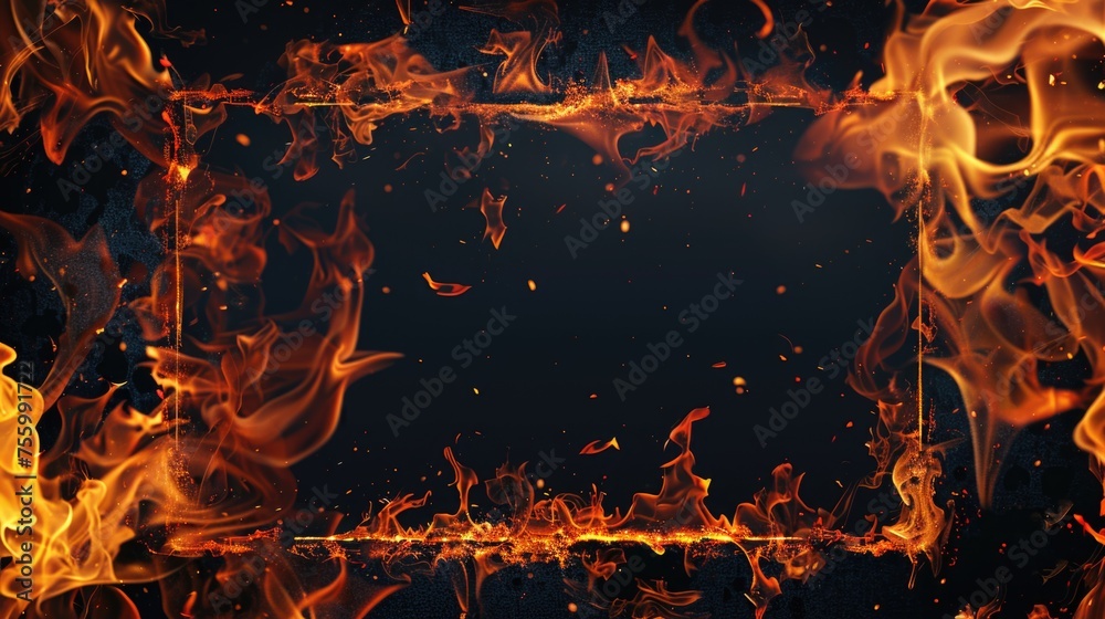 Poster A striking image of a fiery frame against a dark backdrop. Perfect for adding drama to design projects.