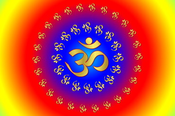 indian hinduism religious symbol golden text Om,aum,or oim meaning adoration to hindu god,popular Hindu mantra