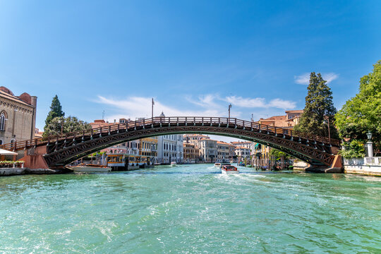 Accademia Wooden Bridge Crossing Grand Canal in Venice