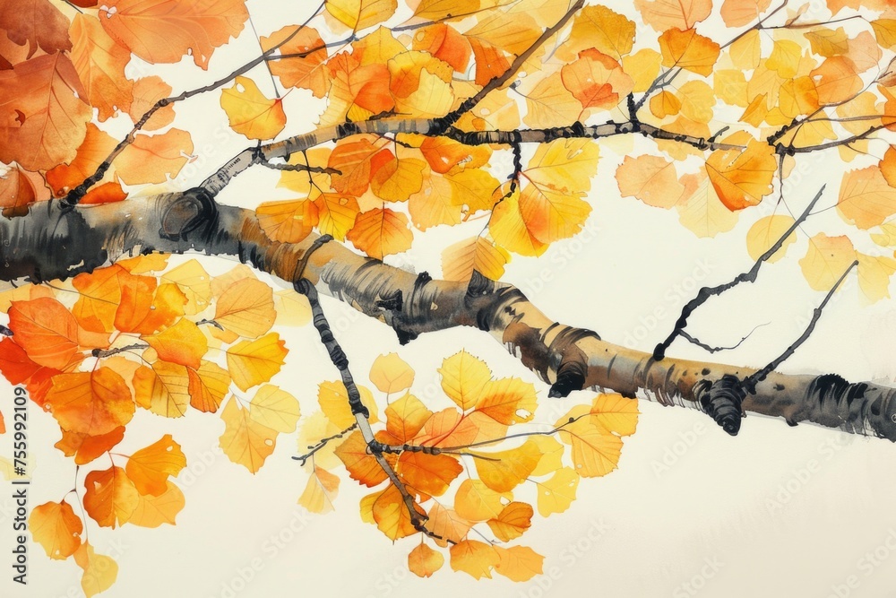 Poster vibrant painting of a tree with yellow leaves. suitable for autumn themes or nature concepts.