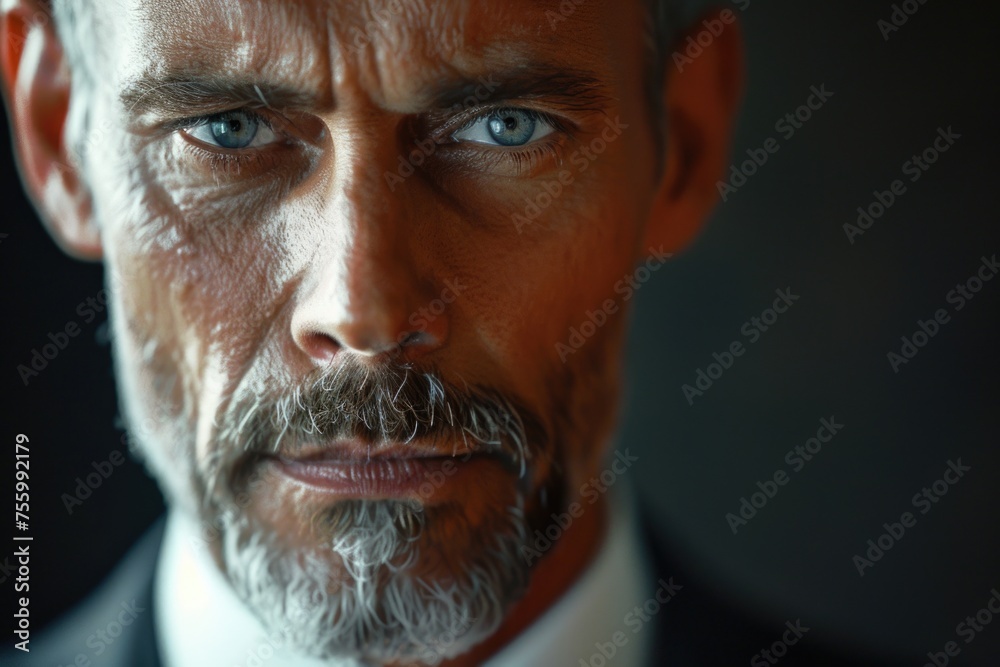 Poster close-up of a man in suit and tie, suitable for business concepts.