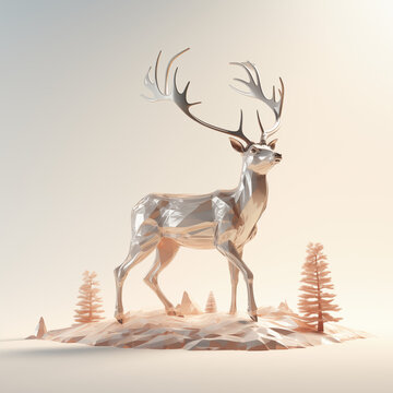 3D statue of a deer, Illustration, abstract, hunting theme,  christmas, new year, beautiful picture, mountains, forests, snow