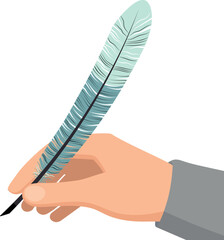Vector hand holding a pen for writing. Design element isolated on transparent background.