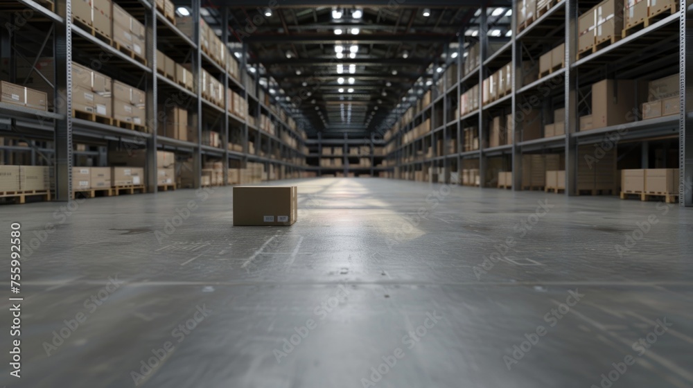 Poster a large warehouse filled with boxes, ideal for logistics and storage concepts.