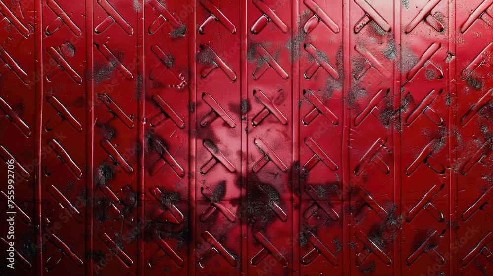 Poster Detailed shot of a red wall with a unique pattern. Suitable for interior design concepts.