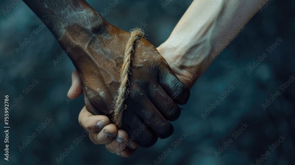 Poster Close-up image of two people holding hands, suitable for relationship or friendship concepts.