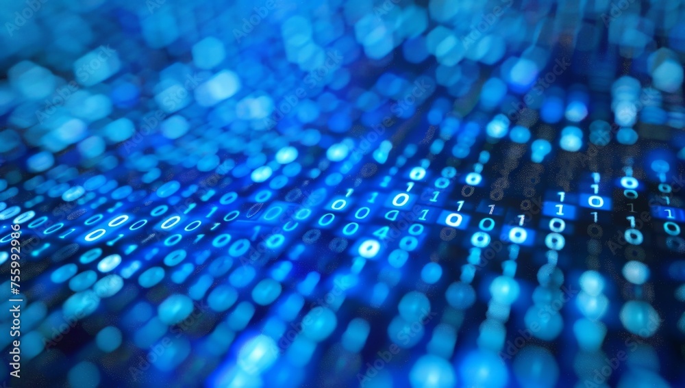 Poster the background was in the style of blue lights and bokeh effect symbolizing the information age of c