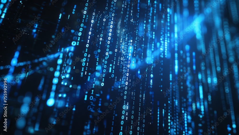 Poster binary numbers against a dark blurred background generative ai