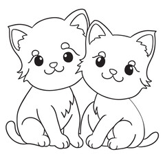cute kittens, vector illustration line art