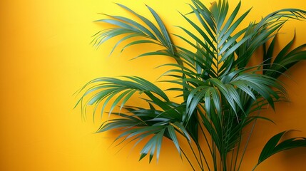 Fototapeta na wymiar An illustration of chamaedorea elegans, a bamboo palm, on a yellow background with its leaves.