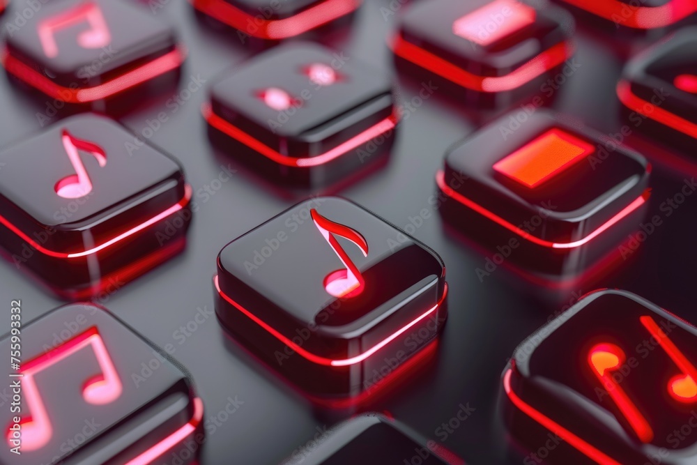 Poster Close-up of a keyboard with music notes, suitable for music-related projects.