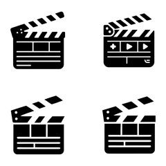 Clapperboard icon vector. Clapper board for movie, film, cinema. Clapperboard with play button in the middle. Clapperboard with outline and flat style for apps and websites, symbol illustration.