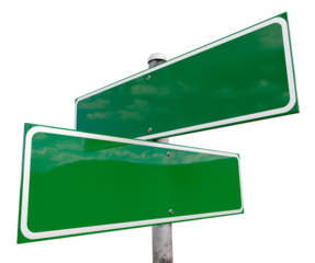 Blank 2 Way Green Road Sign Ready for Your Concepts. Transparent PNG.