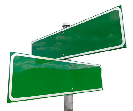 Blank 2 Way Green Road Sign Ready for Your Concepts. Transparent PNG.