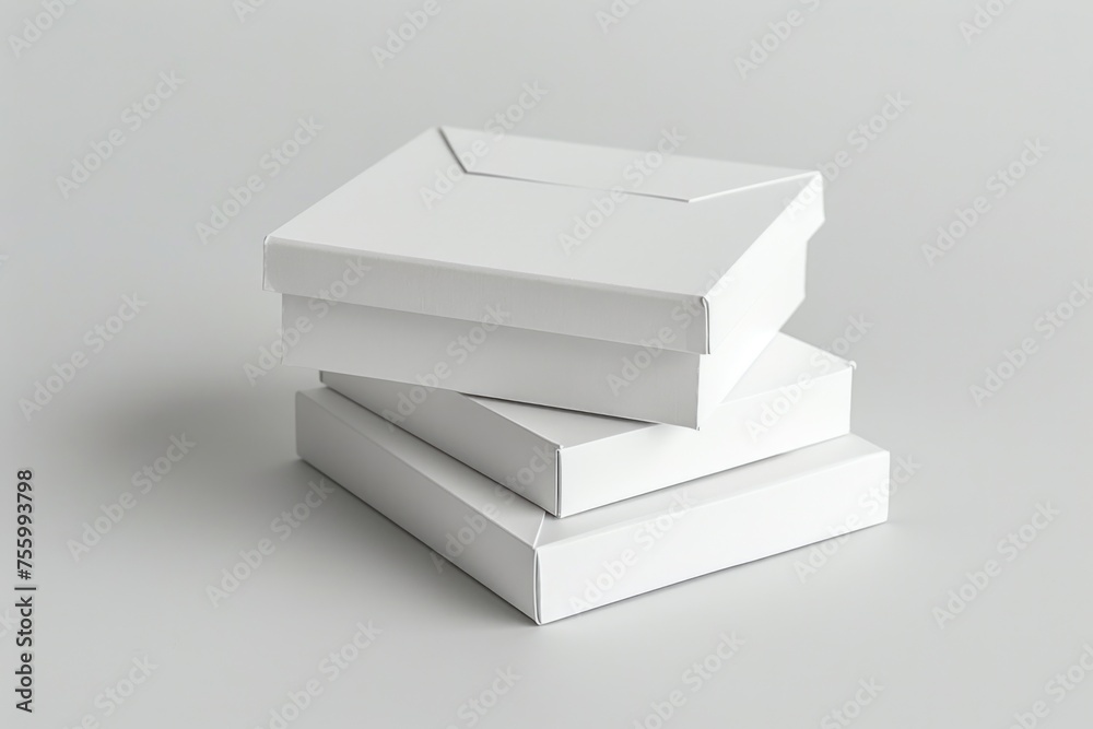 Poster Image of three white boxes stacked on top of each other. Suitable for packaging or storage concepts.