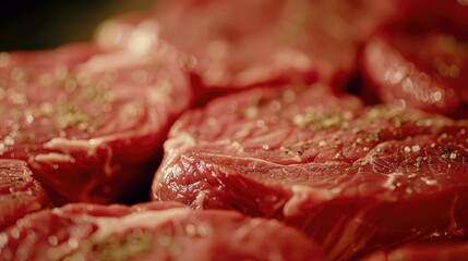 Obraz premium Raw meat piled on a table, suitable for food and cooking themes.