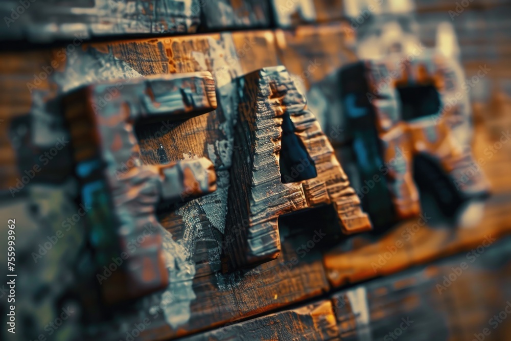Poster Close up of wooden letters on a wall, suitable for various design projects.