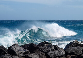 Ocean waves on the east coast in the Costa Teguise area