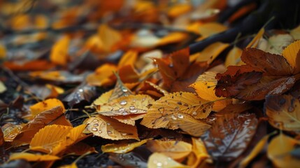 Pile of fallen leaves on the ground, suitable for autumn themes.