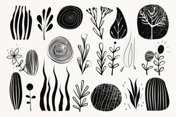 A collection of monochrome plants and trees. Suitable for various design projects.