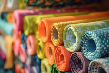 Fototapeta na wymiar A vibrant pile of colorful fabrics, perfect for textile backgrounds.