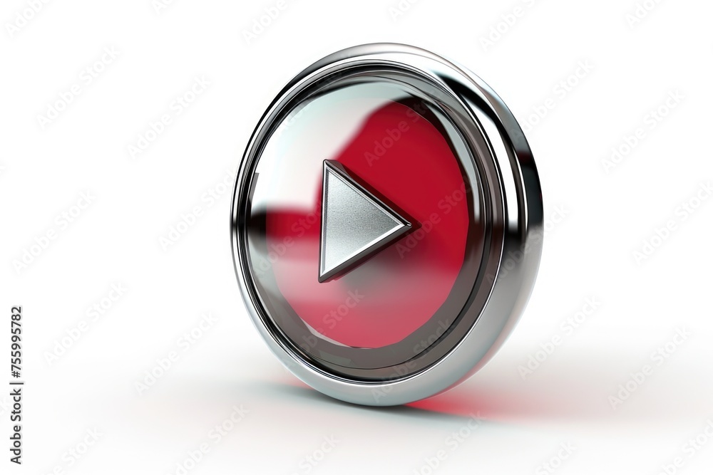 Aufkleber a red play button on a clean white background. perfect for multimedia or technology concepts.
