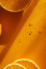 Sliced Oranges and Fresh Juice on a Vibrant Orange Surface Illuminated by Warm Light
