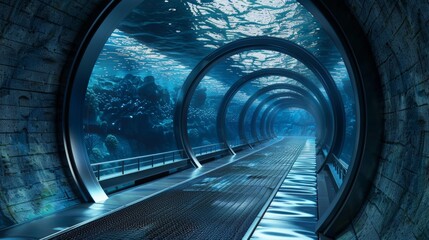 Underwater tunnel with automated transit pods connecting cities - obrazy, fototapety, plakaty