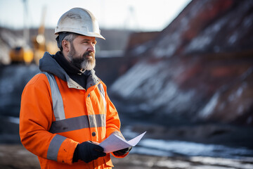 Site Supervisor: Focused Professional Assessing Work at Quarry