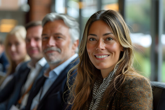 Friendly informal business meeting, business people laughing together