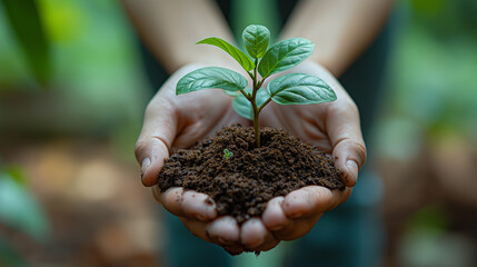 Hands gently cradle a young tree in soil, embodying sustainability, nature conservation, and environmental care, symbolizing hope for a greener future
