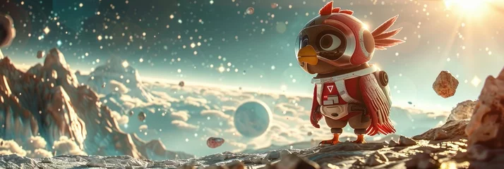 Fotobehang Astronaut owl on a lunar surface, evoking space exploration and extraterrestrial adventure in an animated universe  © Trng