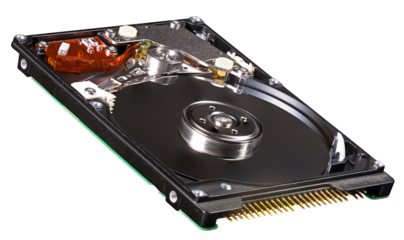 Small hard drive used in old laptops on isolated background.