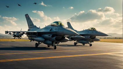 Fototapeta na wymiar fighter military, on the runway