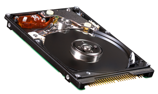 Small hard drive used in old laptops on isolated background.