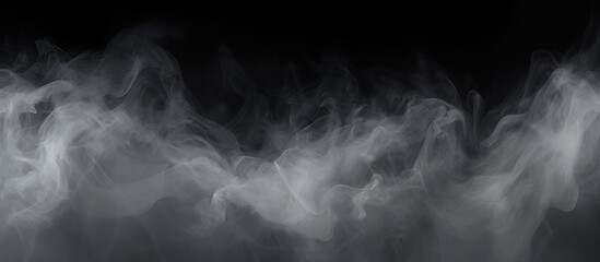 A geological phenomenon causing smoke to emerge from the ground against a black monochrome background, resembling dark cumulus clouds in the sky - obrazy, fototapety, plakaty